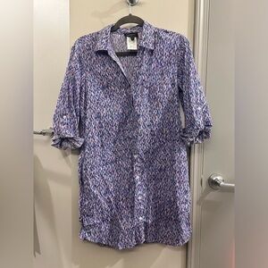 MiracleSuit X Talbots Swim Coverup Button Down Tunic Top Women’s Small Blue